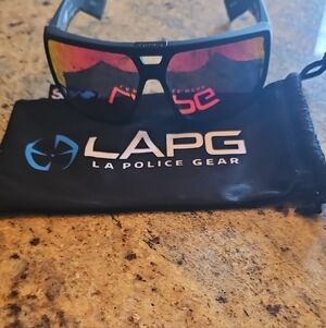 Police Sunglasses with Black Frame and Red-Orange Lenses.  Men/women